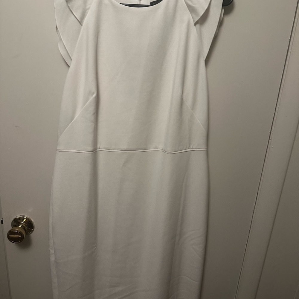 Ann Taylor White Sheath Midi Dress with Flutter Cap Sleeves
